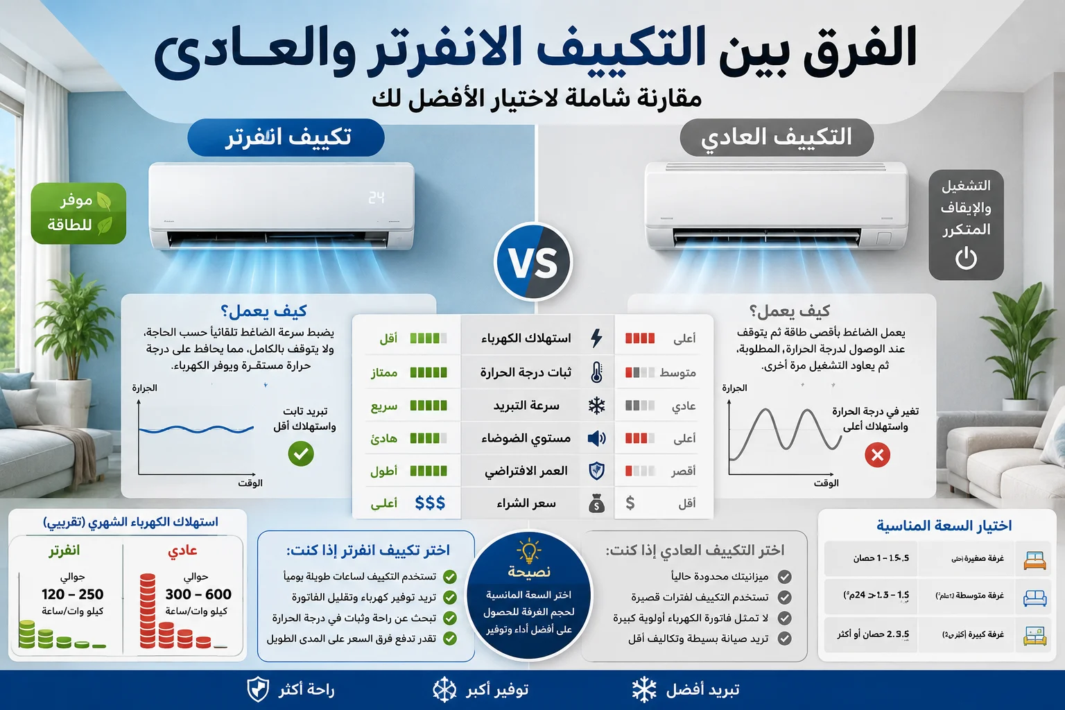 الفرق بين التكييف الانفرتر والعادي واستهلاك الكهرباء