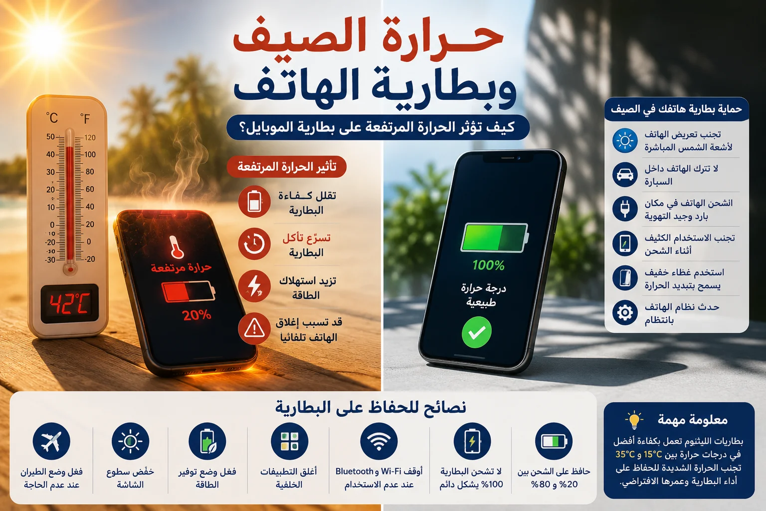 حرارة الصيف وبطارية الهاتف