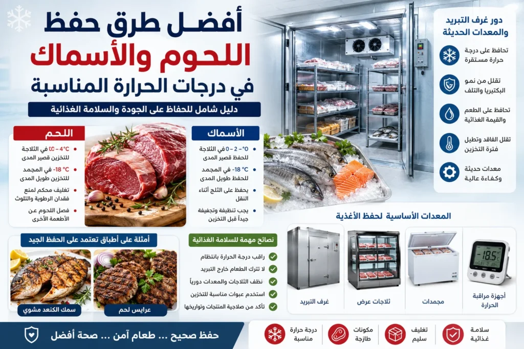 "أفضل طرق حفظ اللحوم والأسماك في درجات الحرارة المناسبة" تبرز أهمية معدات التبريد في الحفاظ على جودة الأغذية وسلامتها.