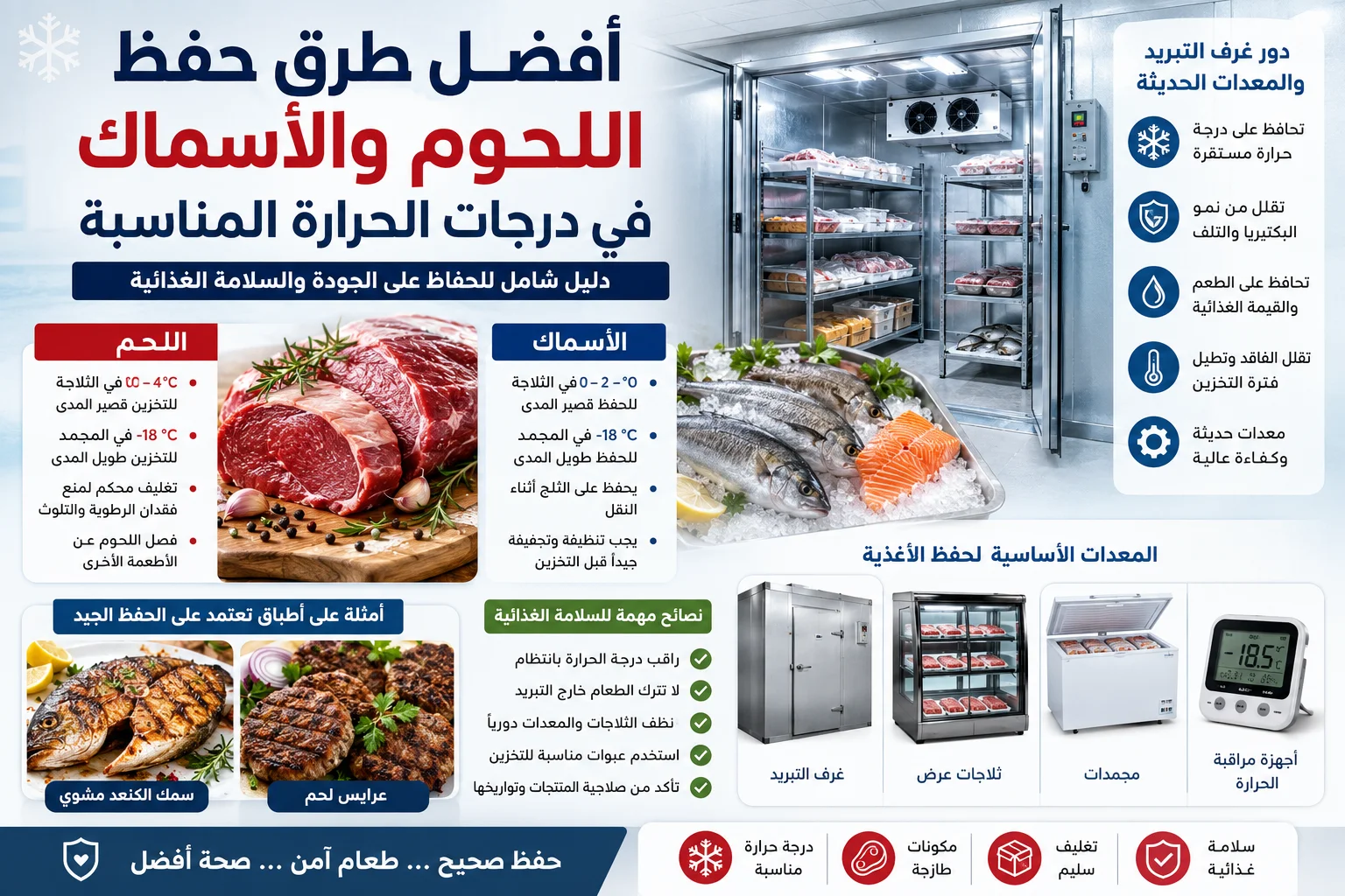 "أفضل طرق حفظ اللحوم والأسماك في درجات الحرارة المناسبة" تبرز أهمية معدات التبريد في الحفاظ على جودة الأغذية وسلامتها.