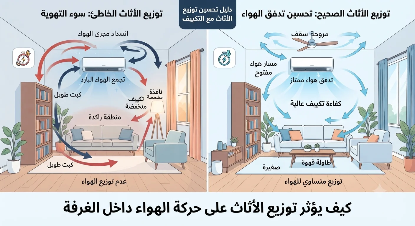 كيف يؤثر توزيع الأثاث على حركة الهواء داخل الغرفة