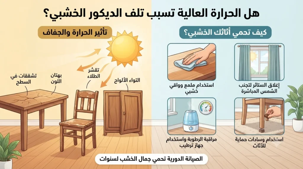 هل الحرارة العالية تسبب تلف الديكور الخشبي؟